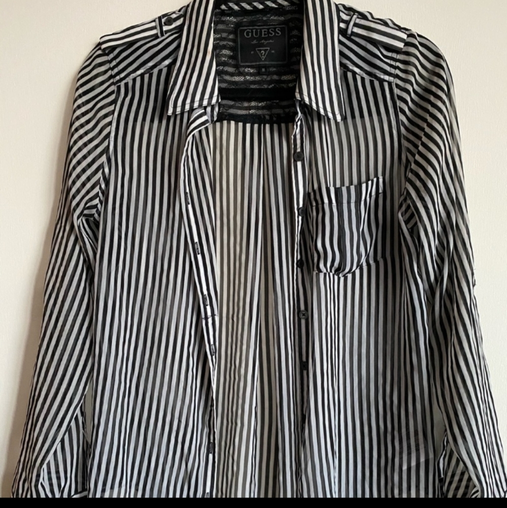 Guess Black and White long sleeved sheer blouse
